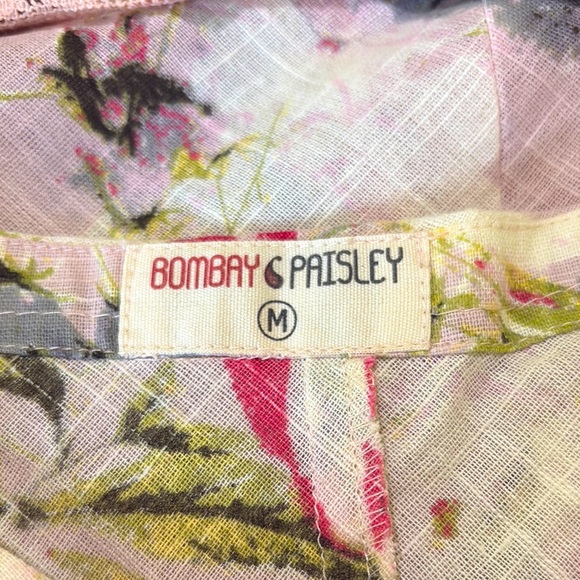 Bombay Paisley Floral Linen Dress with Eyelet Lace Trim - Medium - Picture 4 of 8